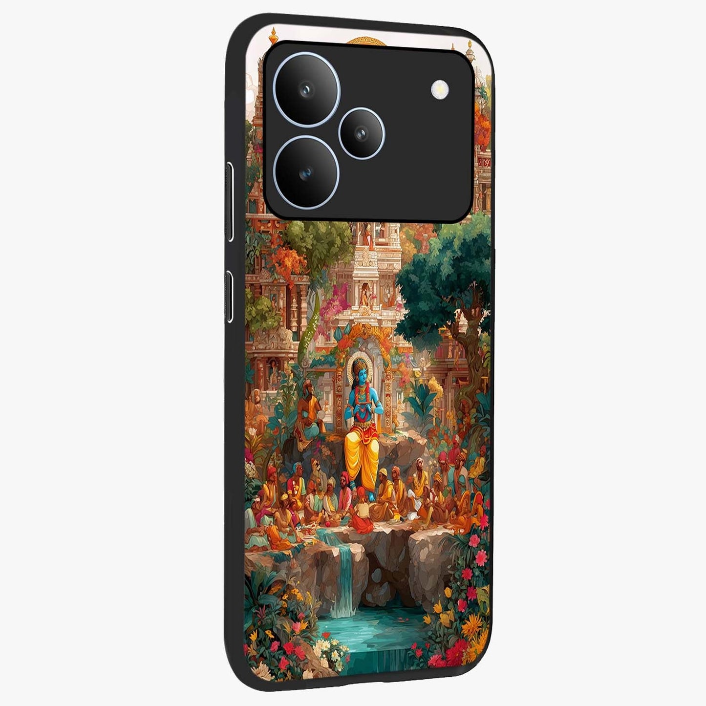 Sacred Sunlight Gods Glass Case upright view showcasing glowing divine artwork with sacred mythological theme.