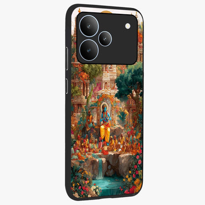 Sacred Sunlight Gods Glass Case upright view showcasing glowing divine artwork with sacred mythological theme.