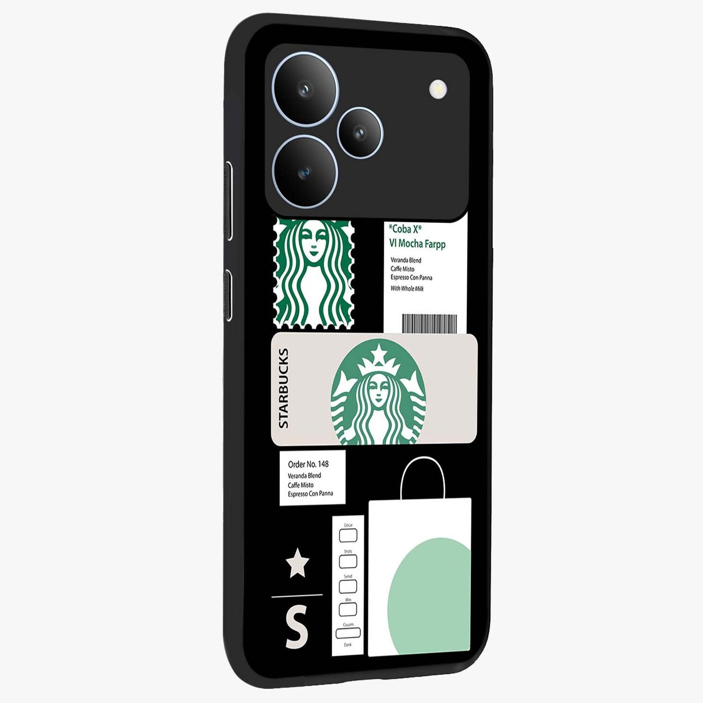 Starbucks Mocha Glass Case upright view showcasing trendy coffee inspired artwork with modern lifestyle theme.