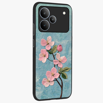 Threaded Blossom Breeze Glass Case upright view showcasing graceful flower artwork with calm botanical theme.