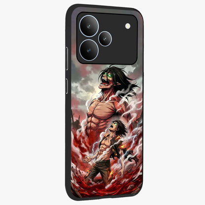 Titan Awakening Fury Glass Case upright view showcasing intense titan artwork with epic fantasy theme.