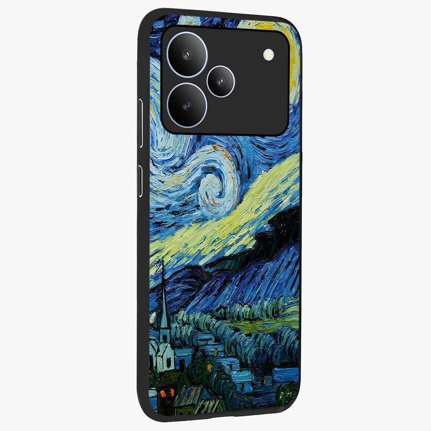 Van Gogh Art Glass Case upright view showcasing expressive painting style artwork with timeless artistic theme.