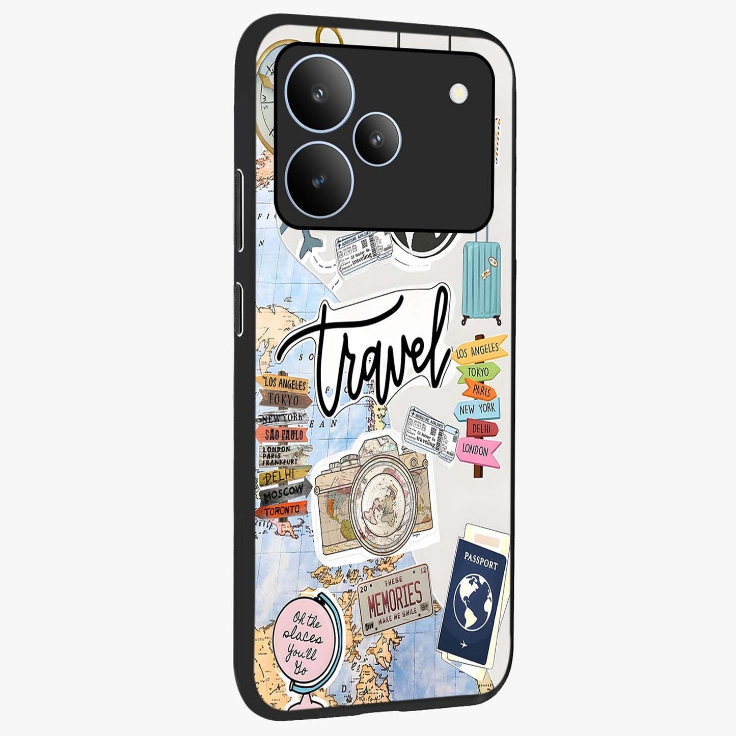 Wanderlust Journal Glass Case upright view showcasing wanderlust inspired artwork with creative exploration theme.