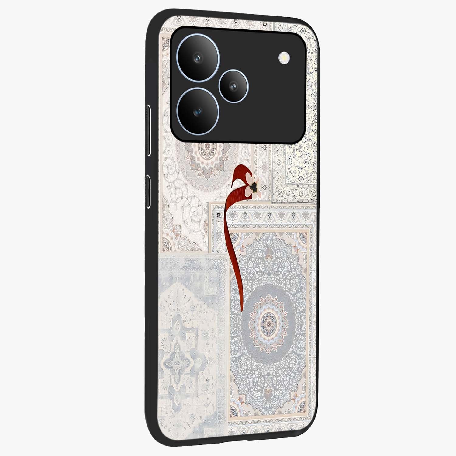 White Aesthetic Bow Glass Case upright view showcasing delicate ribbon bow artwork with cute minimalist theme.
