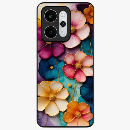 Artlyn Grace Flower Pattern Glass Case showing flat back view with elegant floral pattern artwork and glossy glass finish.