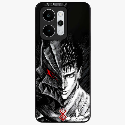 Berserker Blood Oath Glass Case showing flat back view with fierce warrior inspired artwork and glossy glass finish.