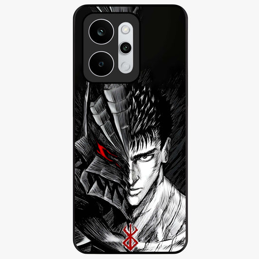 Berserker Blood Oath Glass Case showing flat back view with fierce warrior inspired artwork and glossy glass finish.
