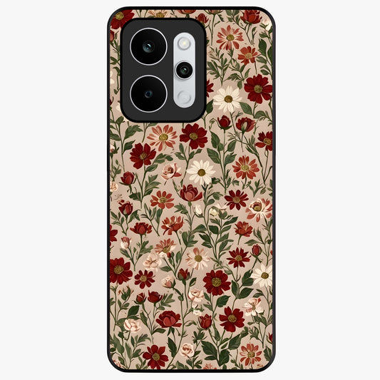 Biege Flower With Leaf Glass Case showing flat back view with soft beige floral artwork and glossy glass finish.