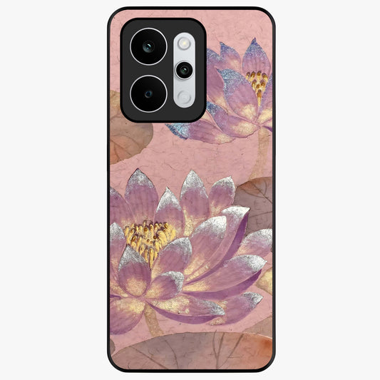 Blossom Mist Lotus Glass Case showing flat back view with serene lotus blossom artwork and glossy glass finish.
