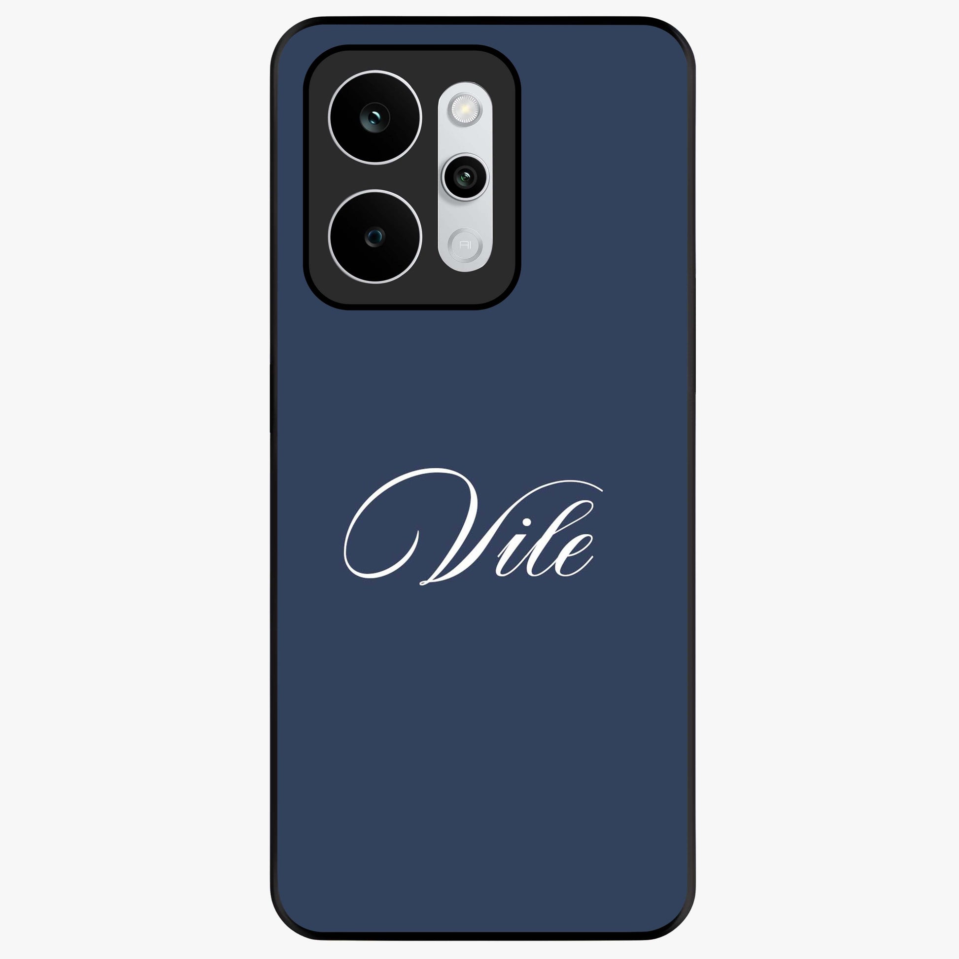 Blue Background Personalized Custom Name Glass Case showing flat back view with minimal blue background and custom name design.