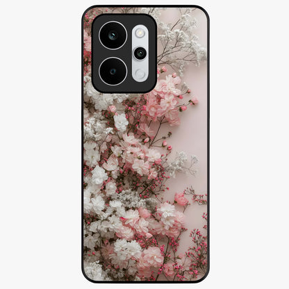 Blush Blossom Cloud Glass Case showing flat back view with dreamy blush cloud blossom artwork and glossy glass finish.