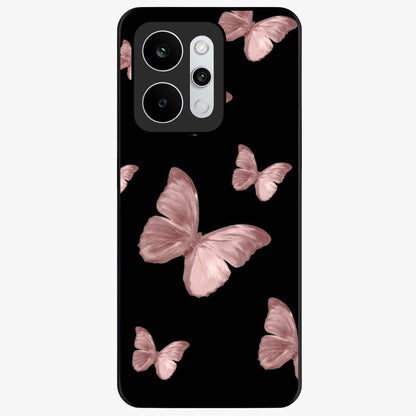 Butterfly Pattern Glass Case showing flat back view with elegant butterfly pattern artwork and glossy glass finish.