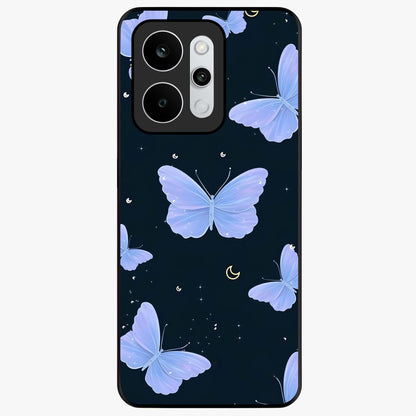 Butterfly With Stars Pattern Glass Case showing flat back view with butterfly and star pattern artwork and glossy glass finish.