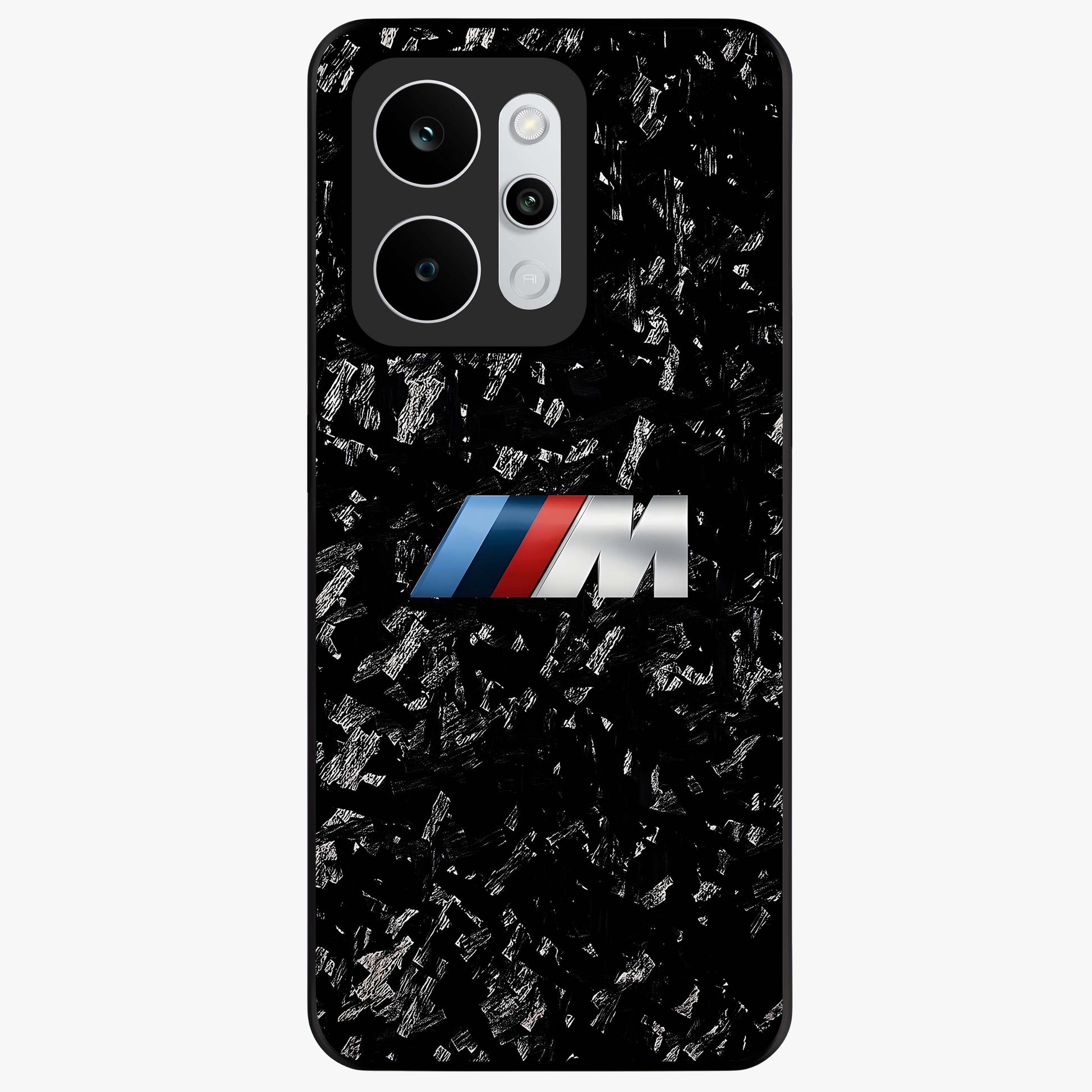 Carbon Speed Mark Glass Case showing flat back view with sporty carbon pattern artwork and glossy glass finish.