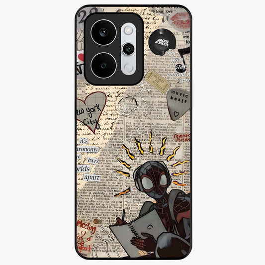 City Dream Sketch Glass Case showing flat back view with artistic city skyline sketch artwork and glossy glass finish.