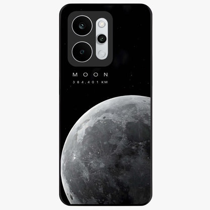Cosmic Moon Glow Glass Case showing flat back view with glowing moon artwork and glossy glass finish.