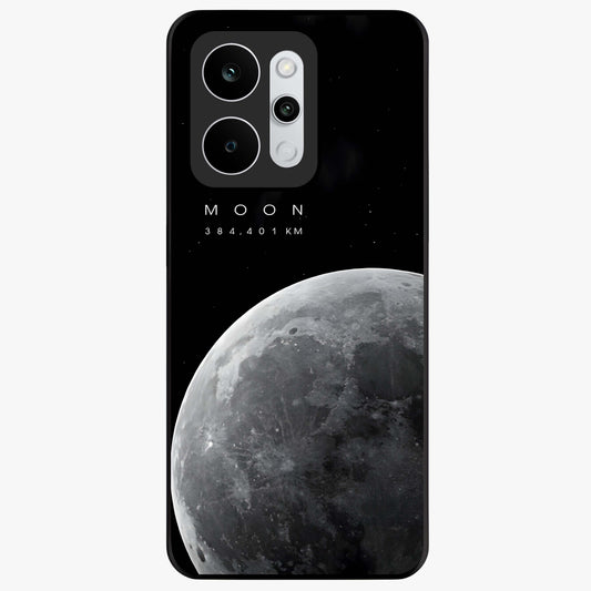 Cosmic Moon Glow Glass Case showing flat back view with glowing moon artwork and glossy glass finish.