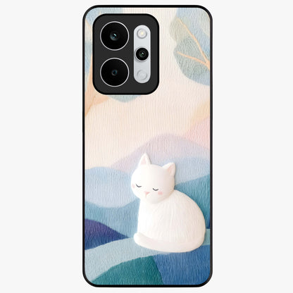 Cotton Dream Cat Glass Case showing flat back view with soft dreamy cat artwork and glossy glass finish.