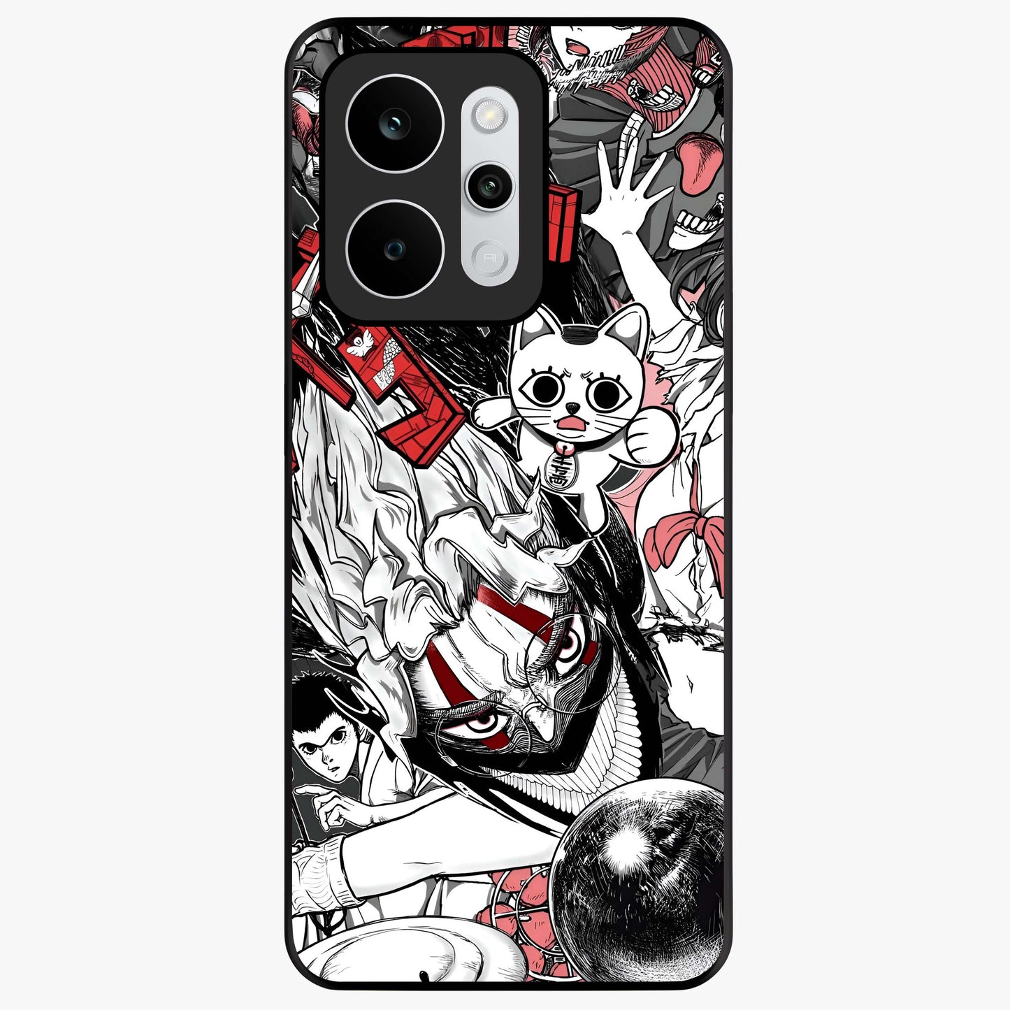 Crimson Chaos Panel Glass Case showing flat back view with bold crimson abstract artwork and glossy glass finish.