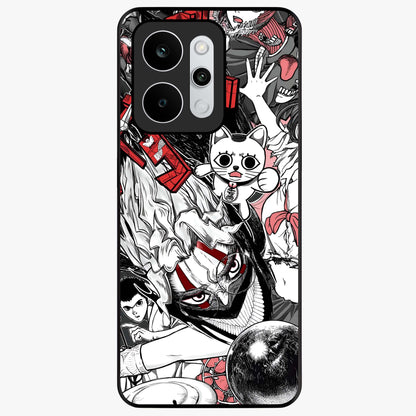 Crimson Chaos Panel Glass Case showing flat back view with bold crimson abstract artwork and glossy glass finish.
