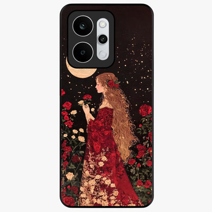 Crimson Dreams Glass Case showing flat back view with dreamy crimson artwork and glossy glass finish.