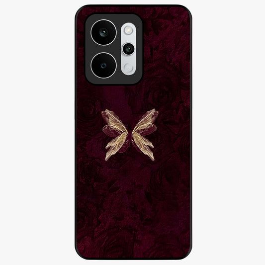 Crimson Fade Butterfly Glass Case showing flat back view with fading butterfly artwork and glossy glass finish.