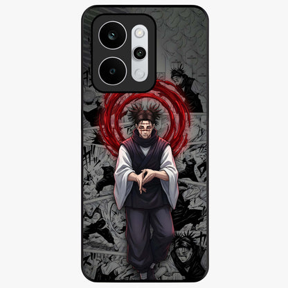 Cursed Ritual Ascension Glass Case showing flat back view with dark ritual themed artwork and glossy glass finish.
