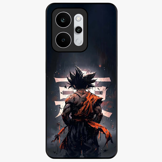 Dark Warrior In Rain Glass Case showing flat back view with warrior artwork in rainy atmosphere and glossy glass finish.
