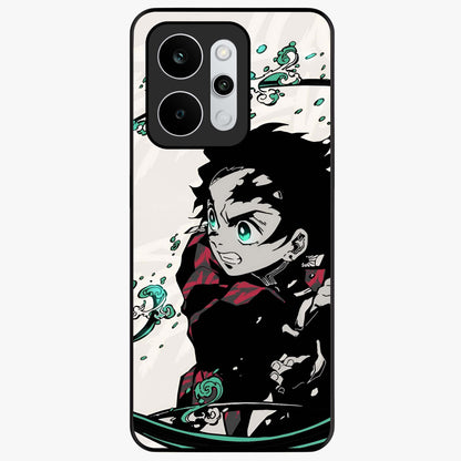 Demon Slayer Glass Case showing flat back view with bold anime inspired artwork and glossy glass finish.