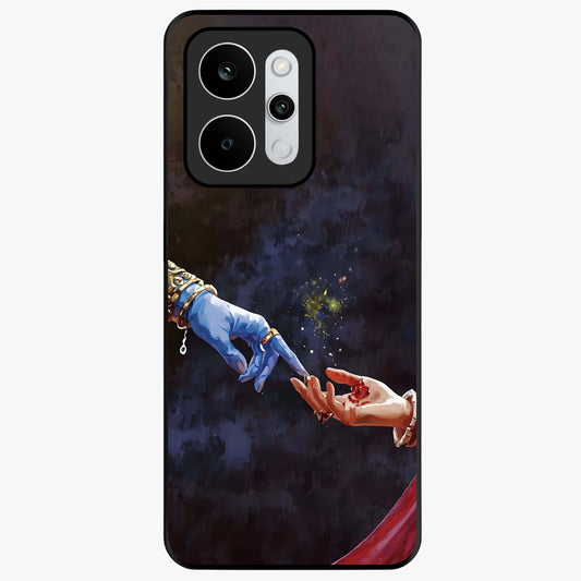 Divine Touch Eternal Glass Case showing flat back view with spiritual themed artwork and glossy glass finish.