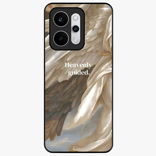 Divine Winged Grace Glass Case showing flat back view with elegant wing inspired artwork and glossy glass finish.