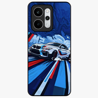 Drift Power Rush Glass Case showing flat back view with dynamic racing inspired artwork and glossy glass finish.