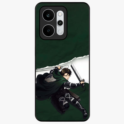 Emerald War Vanguard Glass Case showing flat back view with powerful warrior themed artwork and glossy glass finish.