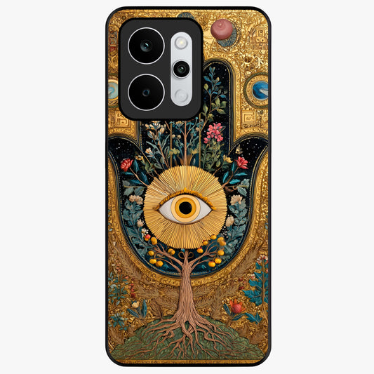 Ethereal Evil Eye Glass Case showing flat back view with mystical evil eye artwork and glossy glass finish.