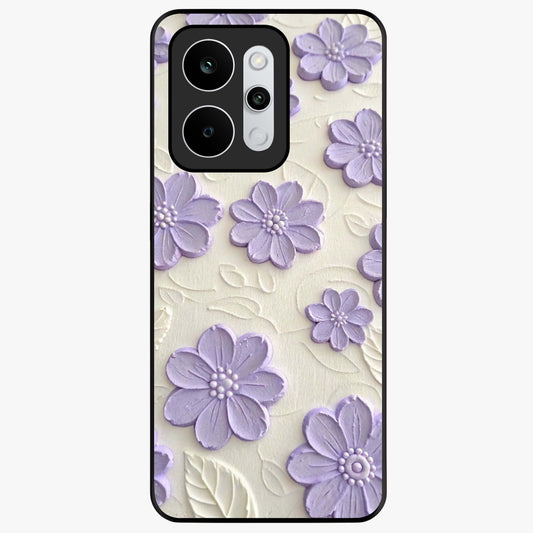 Floral Wall Art With Purple Flowers Glass Case showing flat back view with purple flower artwork and glossy glass finish.