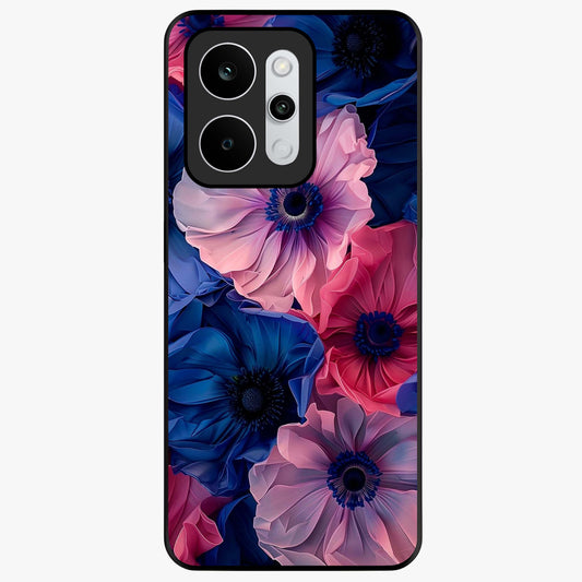 Flower Paper Art Pattern Glass Case showing flat back view with paper cut style floral artwork and glossy glass finish.