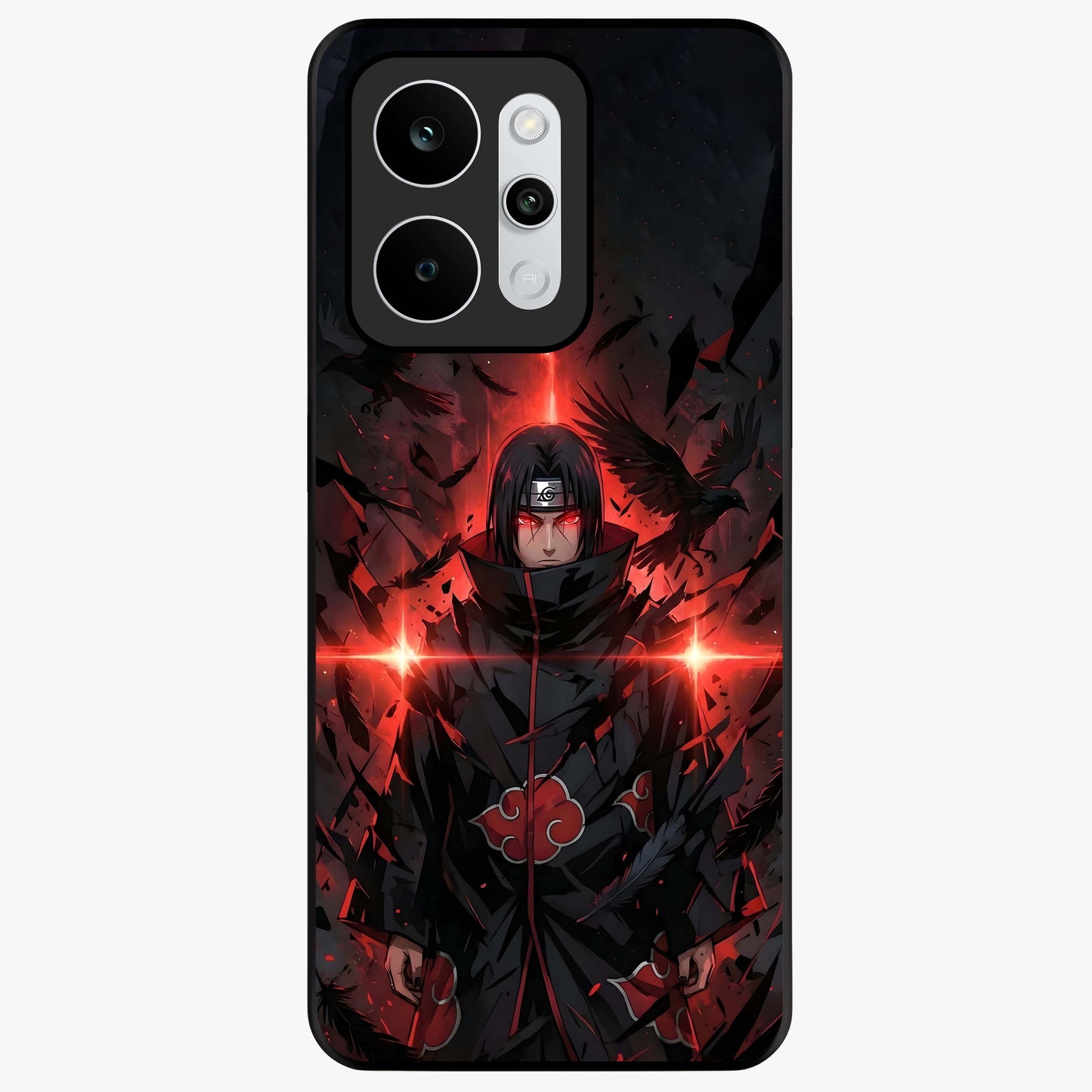 Focused Blade Discipline Glass Case showing flat back view with warrior sword themed artwork and glossy glass finish.
