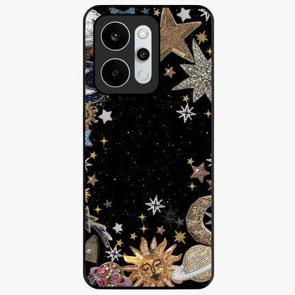 Galactic Jewel Stars Glass Case showing flat back view with sparkling star jewel artwork and glossy glass finish.