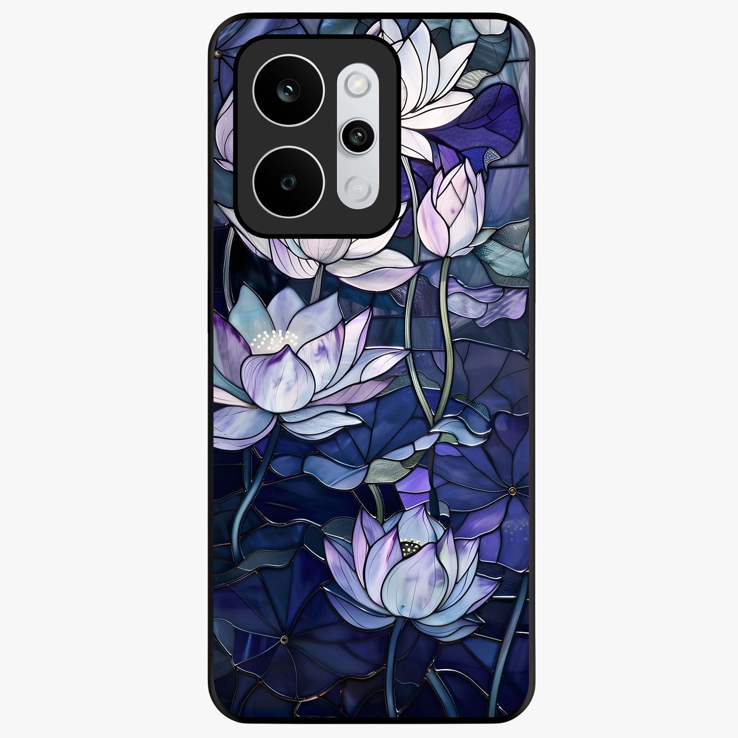 Gloss Petal Rush Glass Case showing flat back view with glossy flower petal artwork and smooth glass finish.