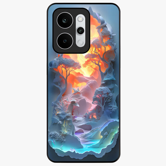 Glow Forest Portal Glass Case showing flat back view with glowing forest portal artwork and glossy glass finish.
