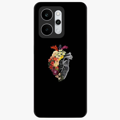 Heart With Flowers Glass Case showing flat back view with heart shaped floral artwork and glossy glass finish.