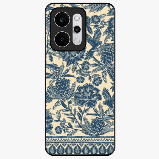 Heirloom Wild Bloom Glass Case showing flat back view with vintage inspired wild flower artwork and glossy glass finish.