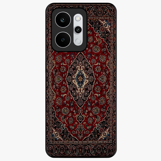 Heritage Carpet Royale Glass Case showing flat back view with ornate Persian carpet inspired pattern and glossy glass finish.
