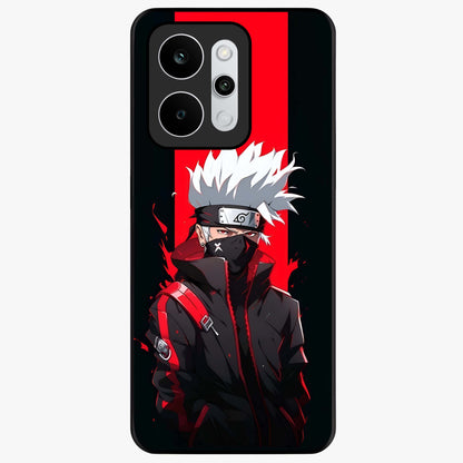 Kakashi Scarlet Shadow Glass Case showing flat back view with powerful anime ninja artwork and glossy glass finish.