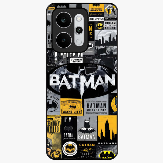 Knight Gotham Rise Glass Case showing flat back view with dark hero inspired artwork and glossy glass finish.