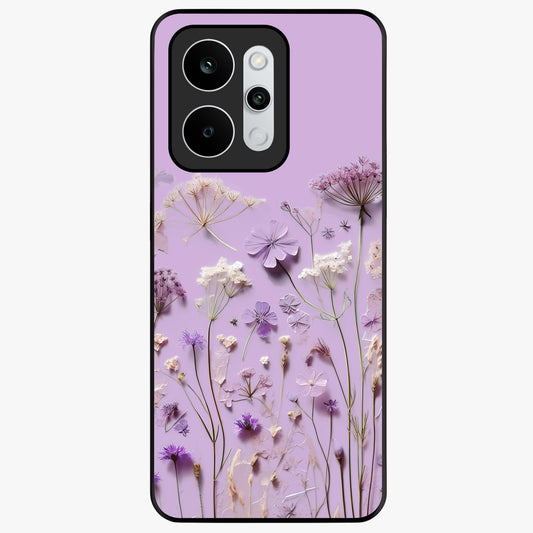 Lavender Blossom Dream Glass Case showing flat back view with soft lavender floral artwork and glossy glass finish.