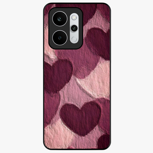 Layered Paper Hearts Glass Case showing flat back view with layered paper heart artwork and glossy glass finish.