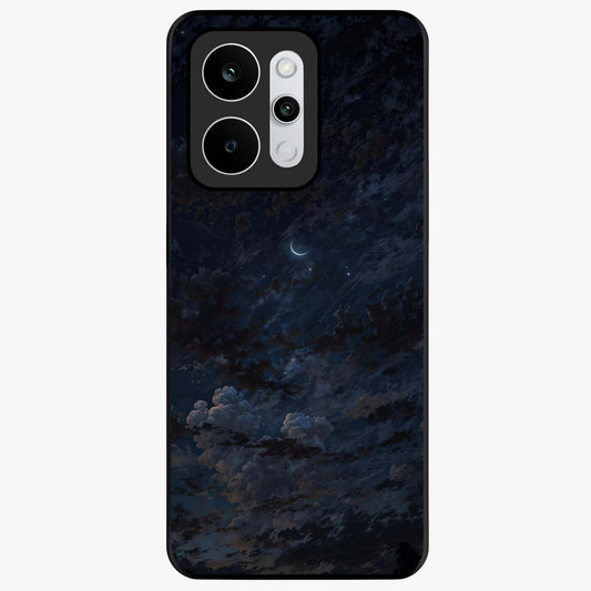 Lunar Veil Silence Glass Case showing flat back view with mystical moon veil artwork and glossy glass finish.