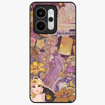 Magical Tangled Dream Glass Case showing flat back view with dreamy tangled artwork and glossy glass finish.