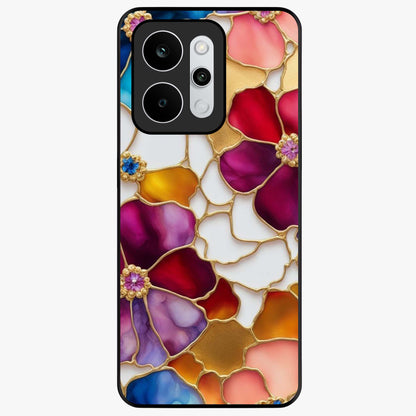 Marble Flower Pattern Glass Case showing flat back view with marble texture floral artwork and glossy glass finish.